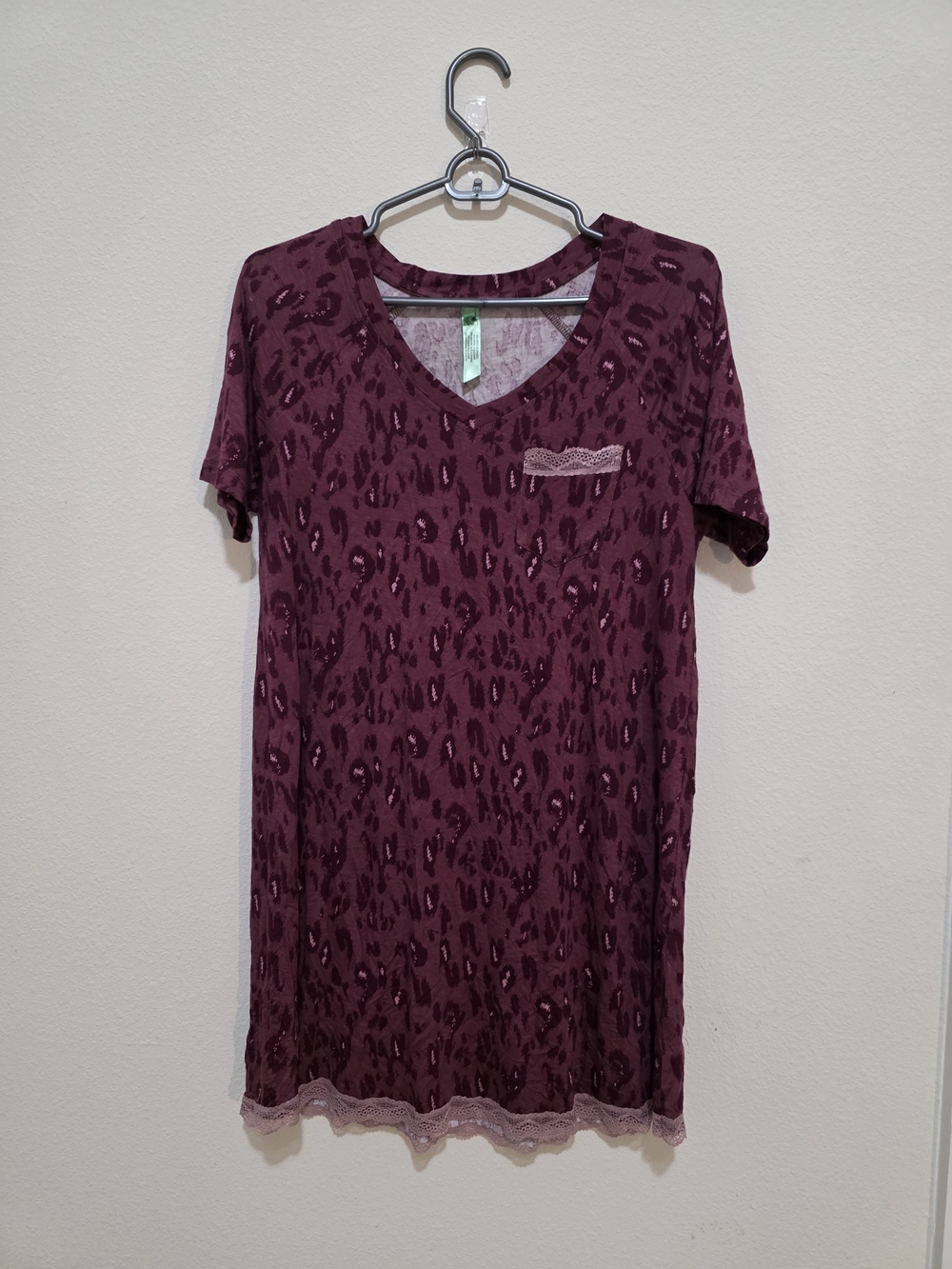Honeydew Intimates Burgundy Leopard-Print V-Neck Nightshirt with Lace Trim